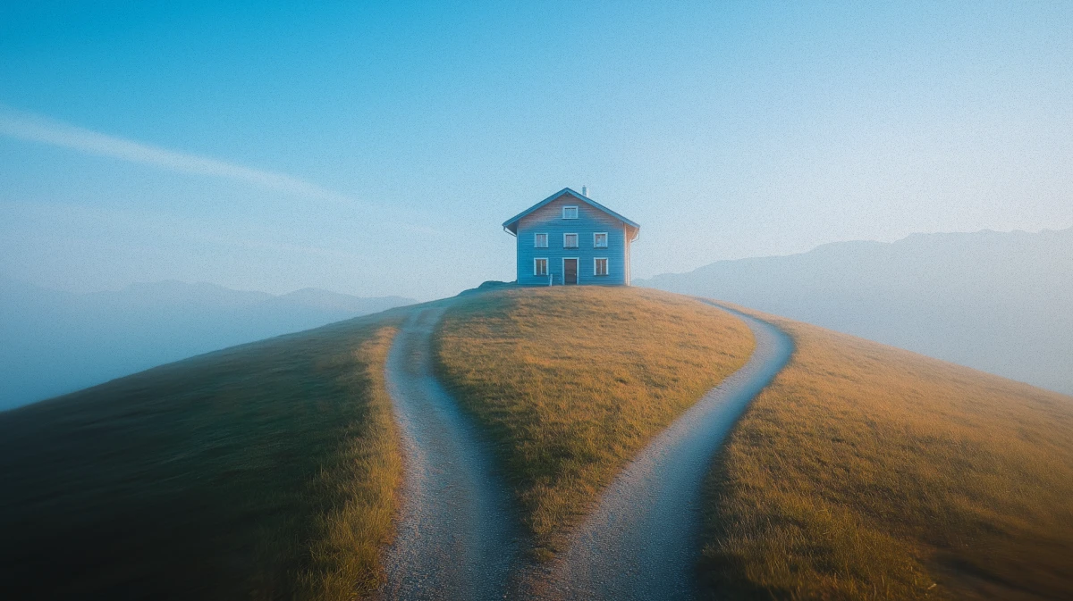 Haus mit zwei Wegen, die getrennt sind.