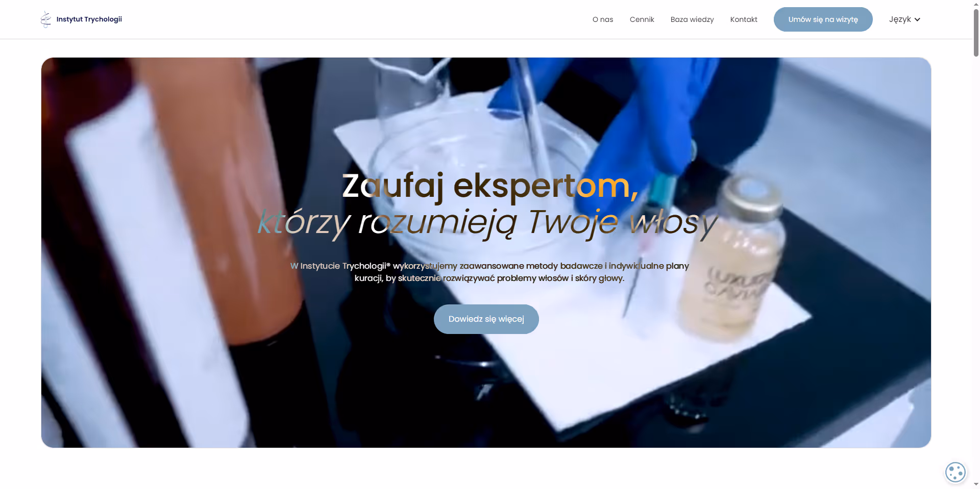 Strona internetowa instytutu trychologii wykonanej przez Mikołaja Moskota