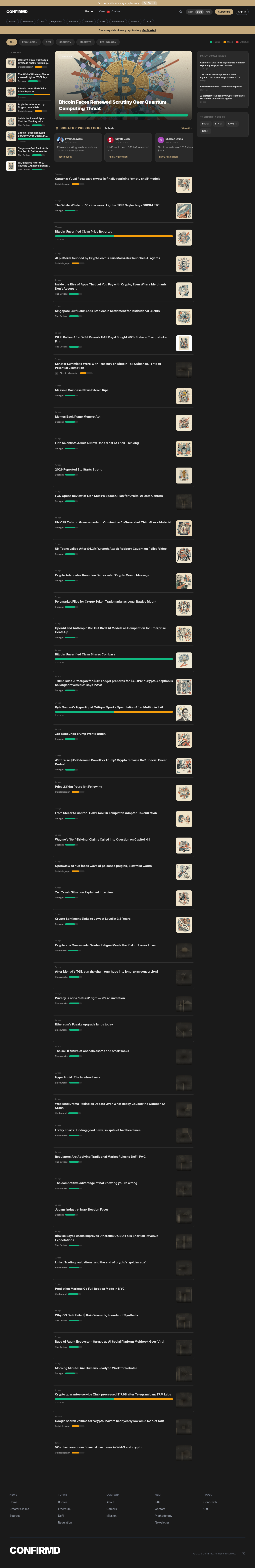 Confirmd news feed showing verified crypto claims