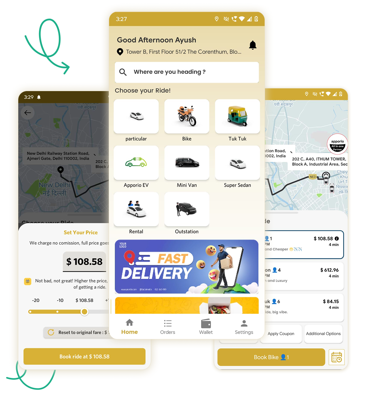 User app features of our taxi app.