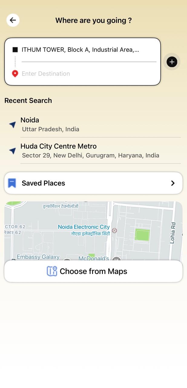 Rider app step 2 - destination search
