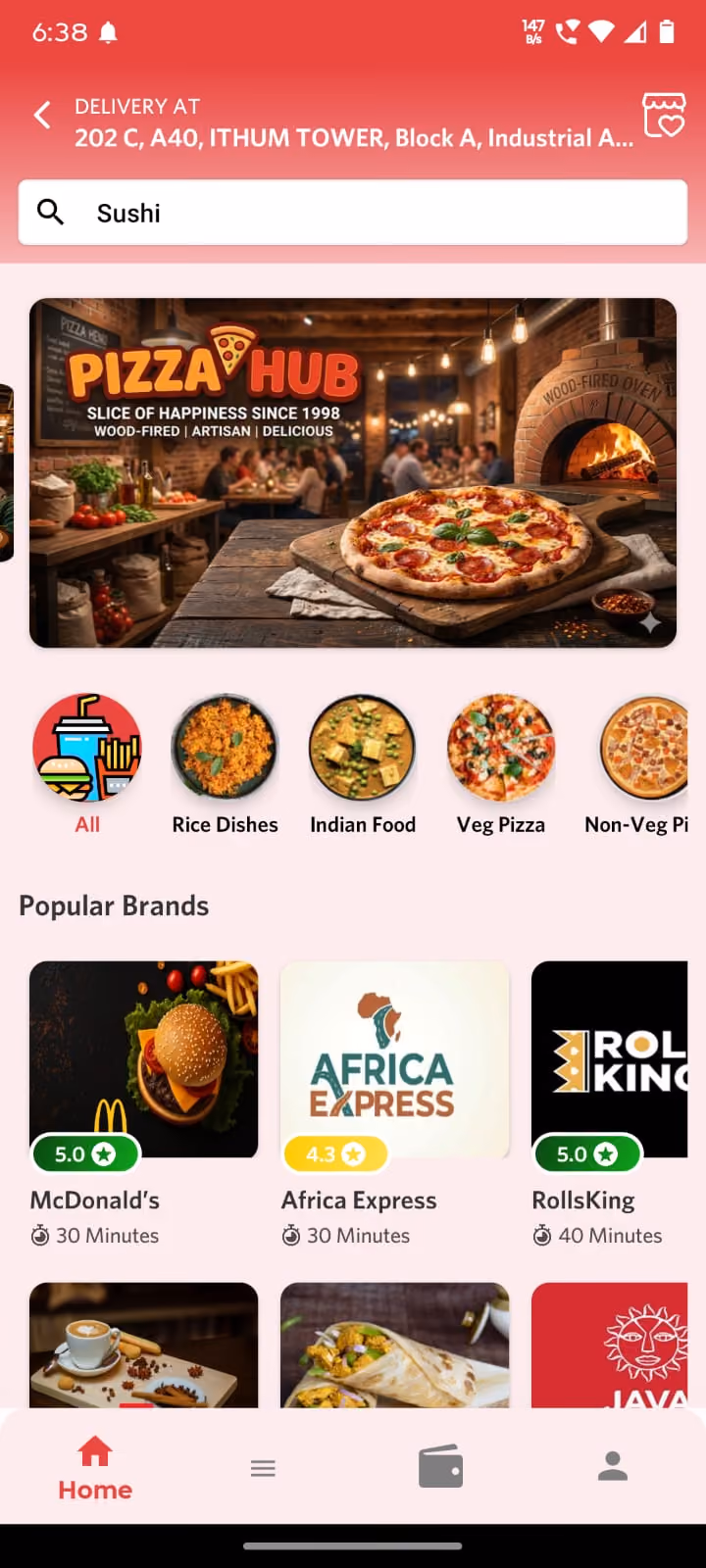 Customer app browse screen