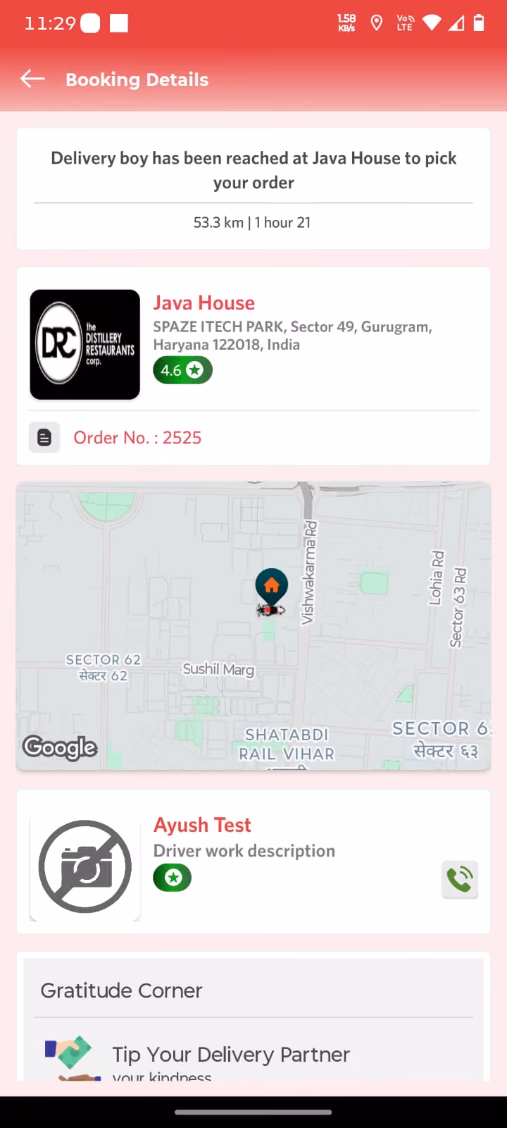 Customer app order tracking screen