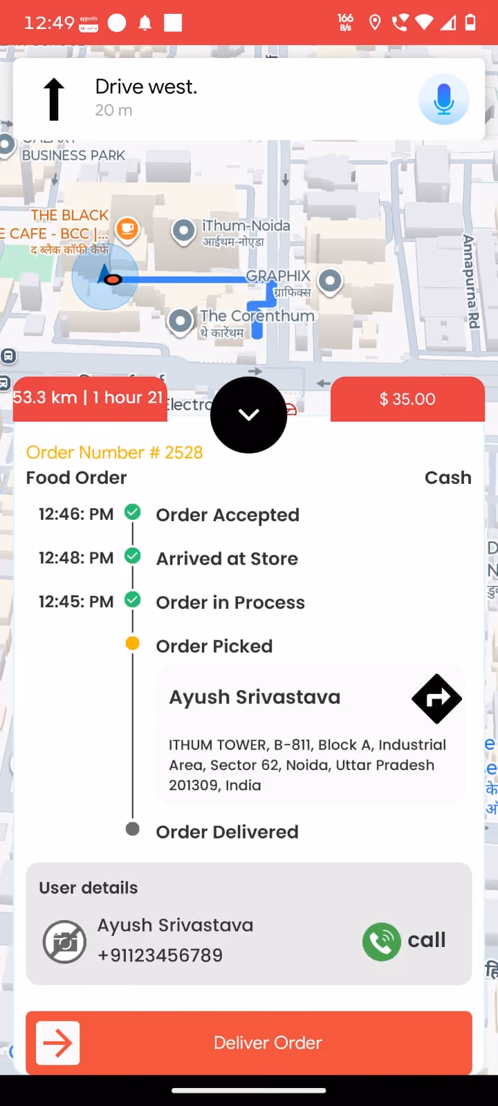 Delivery partner app earnings screen