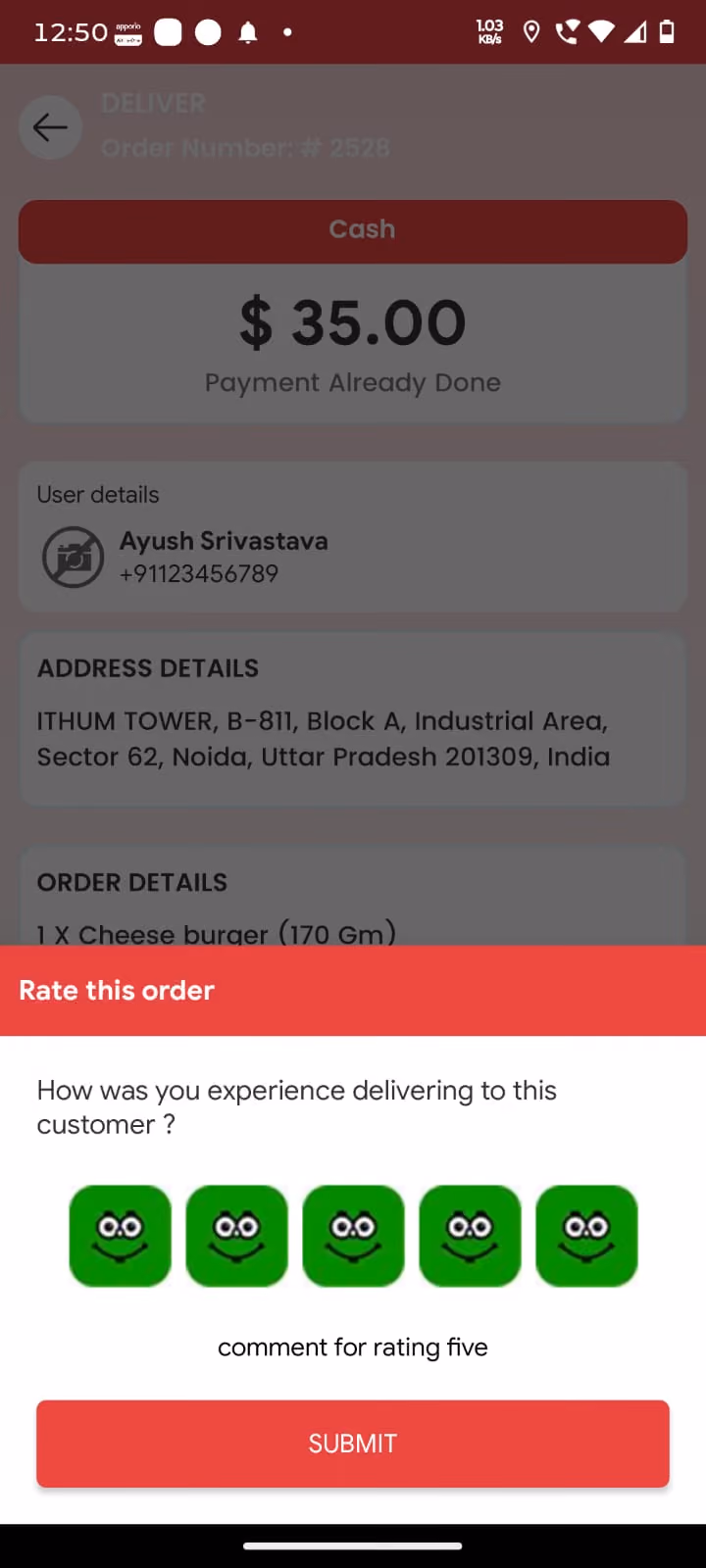 Delivery partner app profile screen