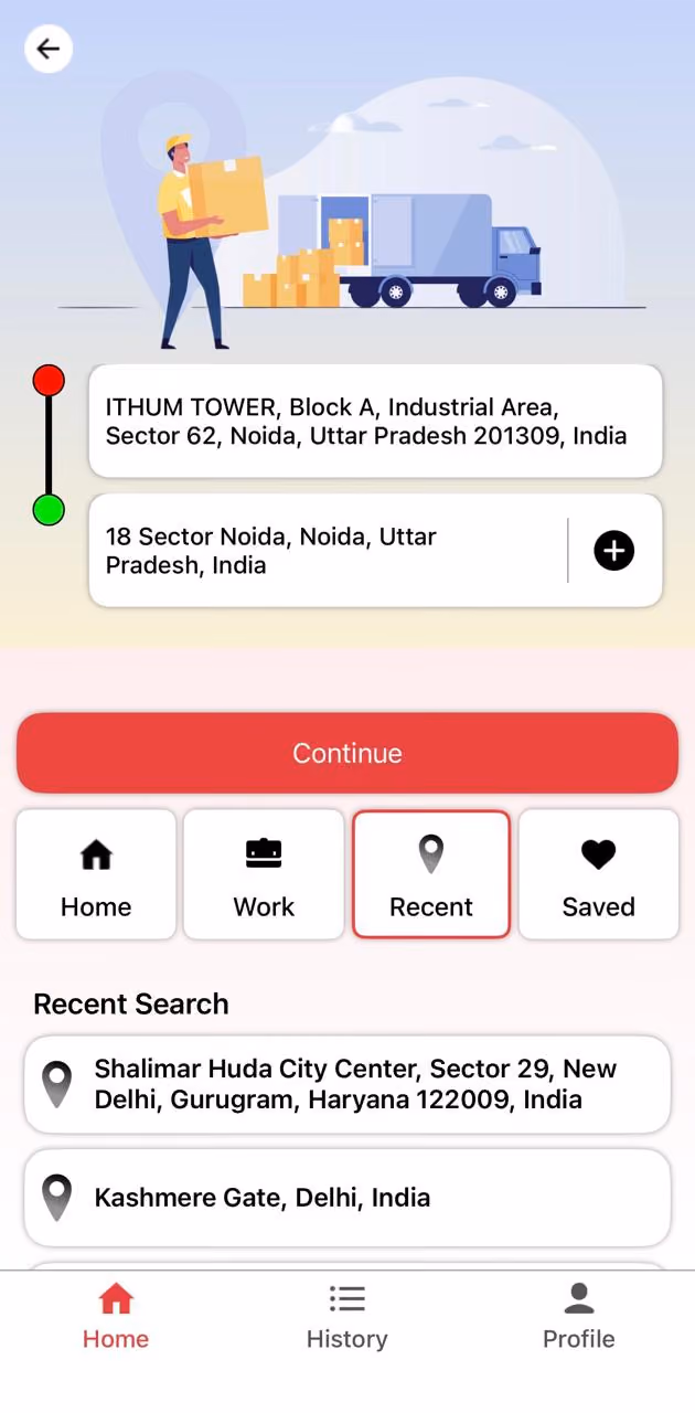 Customer app screen 1