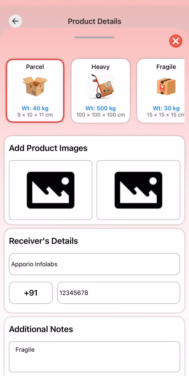 Customer app screen 2