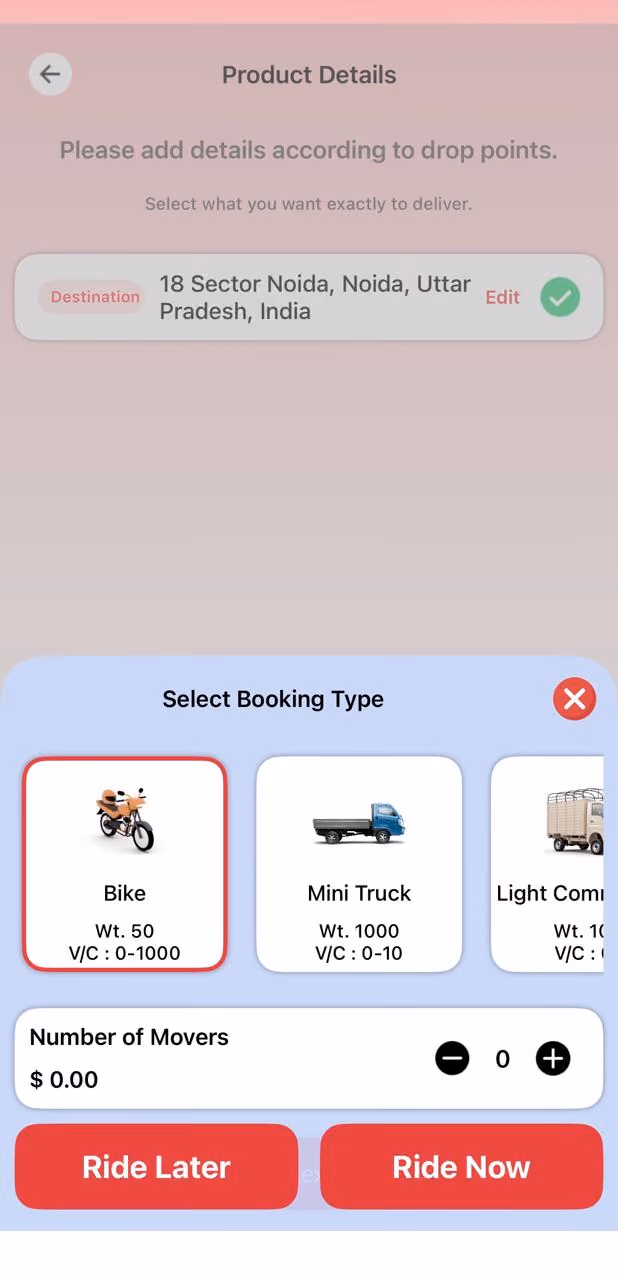 Customer app screen 3