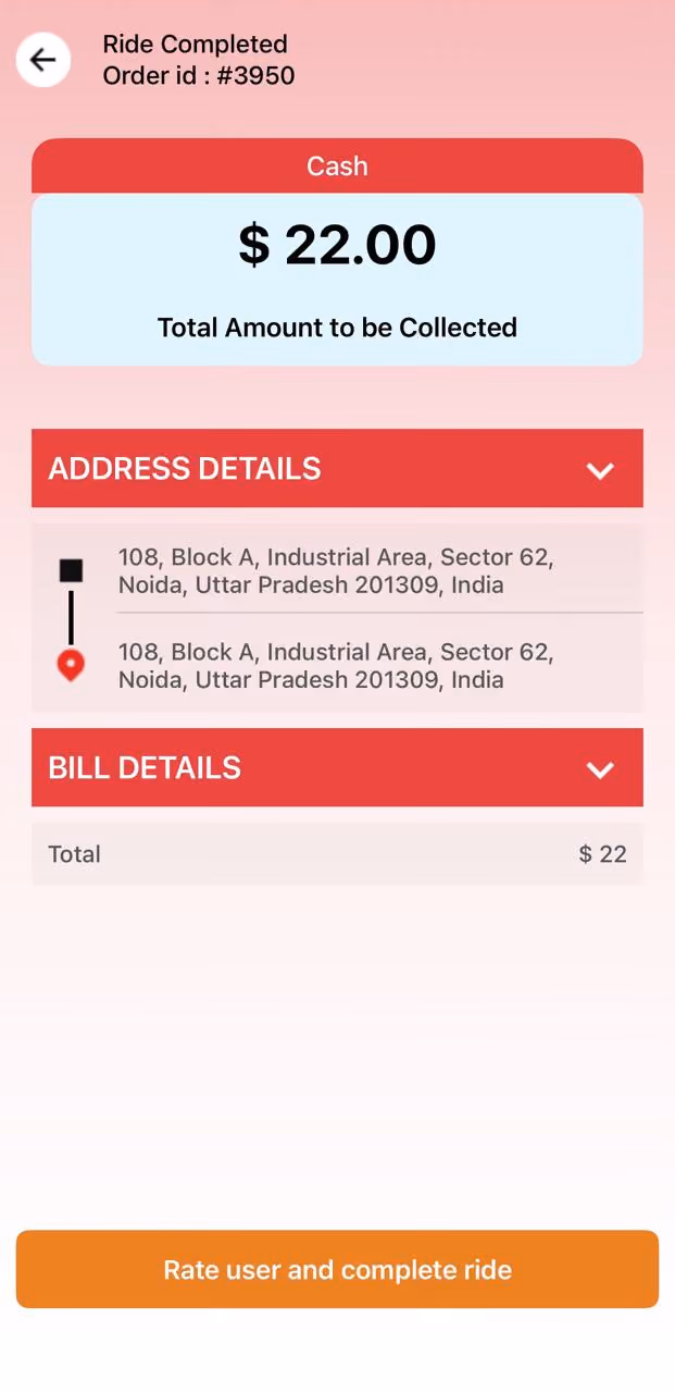 Driver app screen 1
