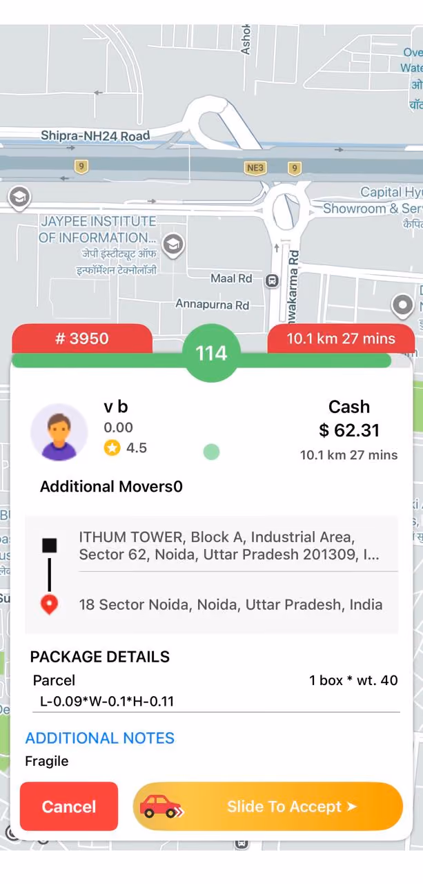 Driver app screen 5