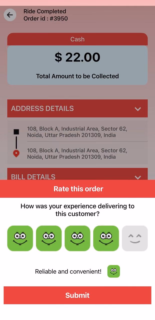 Driver app screen 7