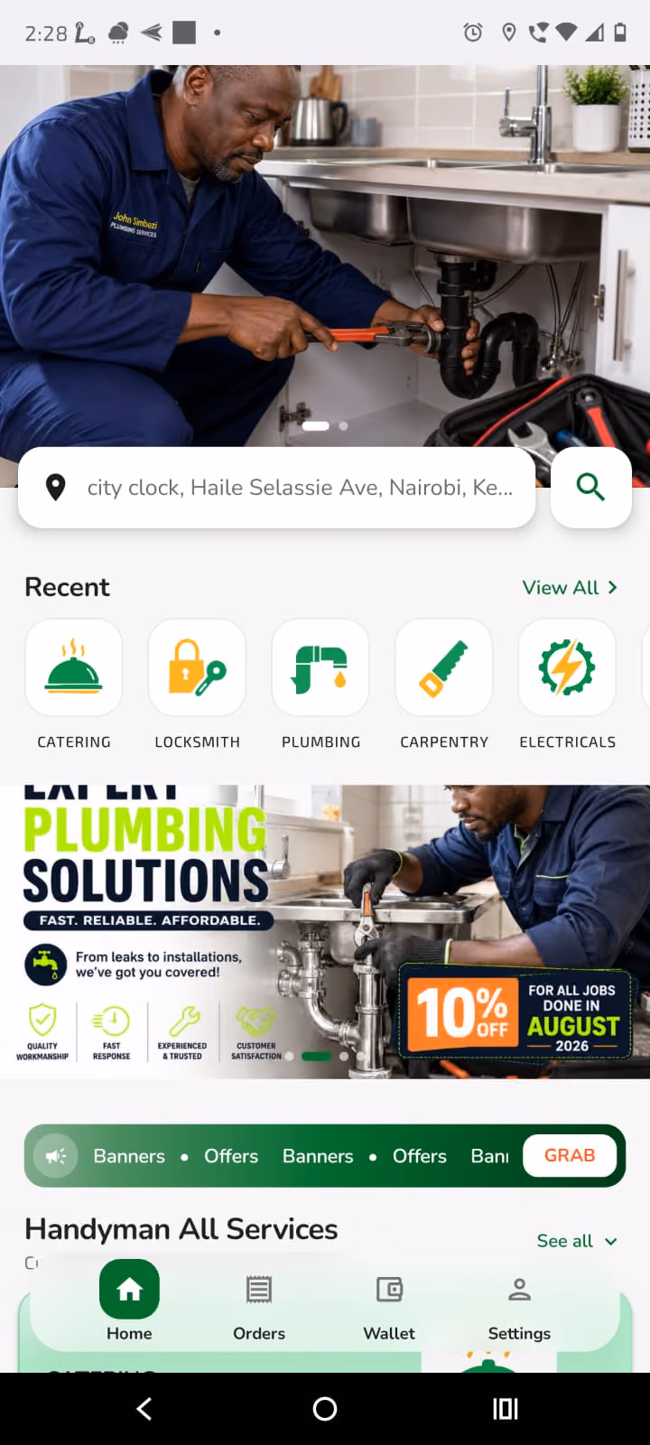 Apporio handyman app home screen preview