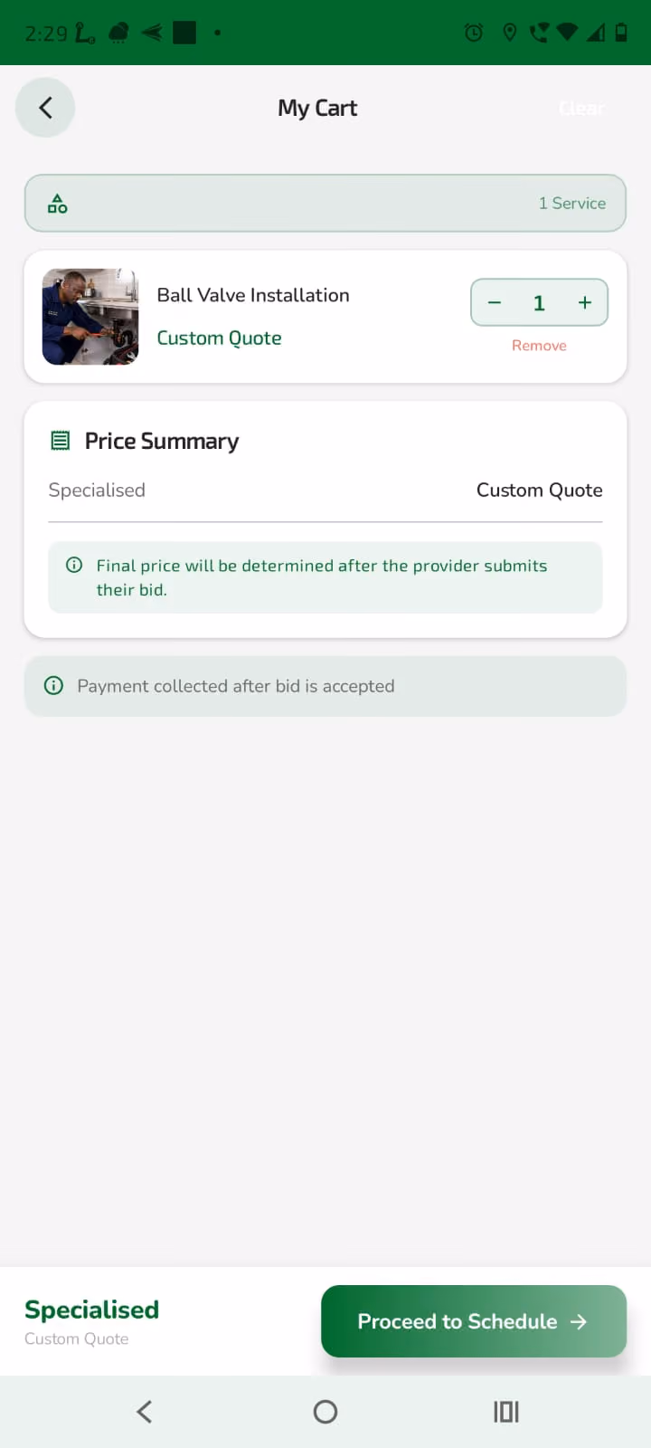 Cart price summary screen