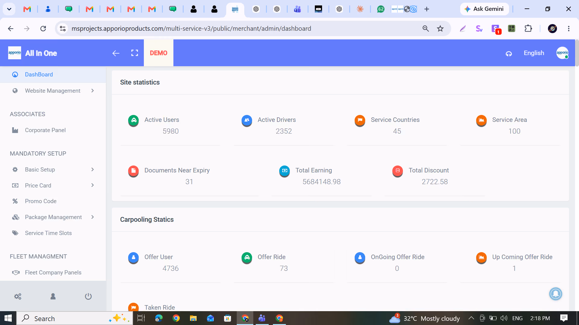Apporio admin dashboard screenshot