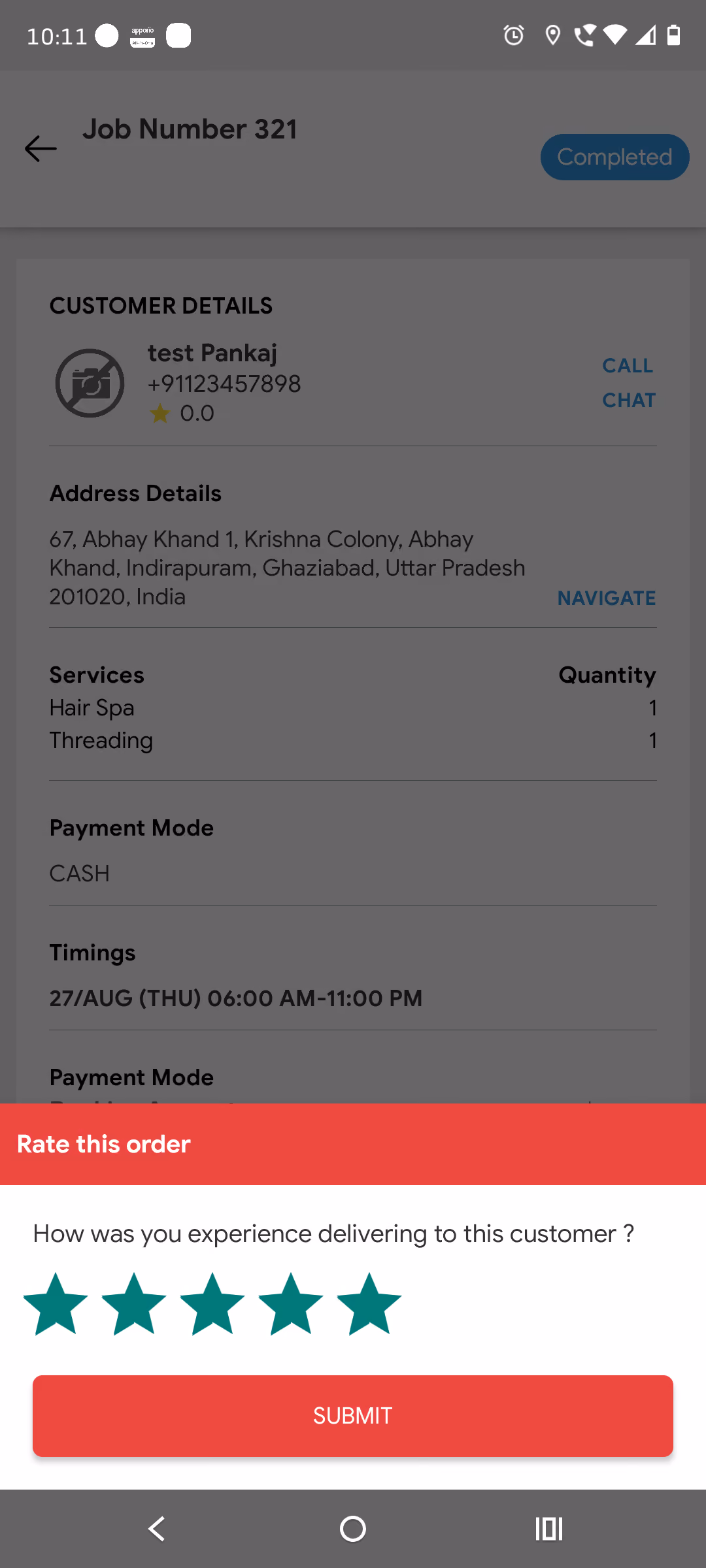 Rate this order with five star rating