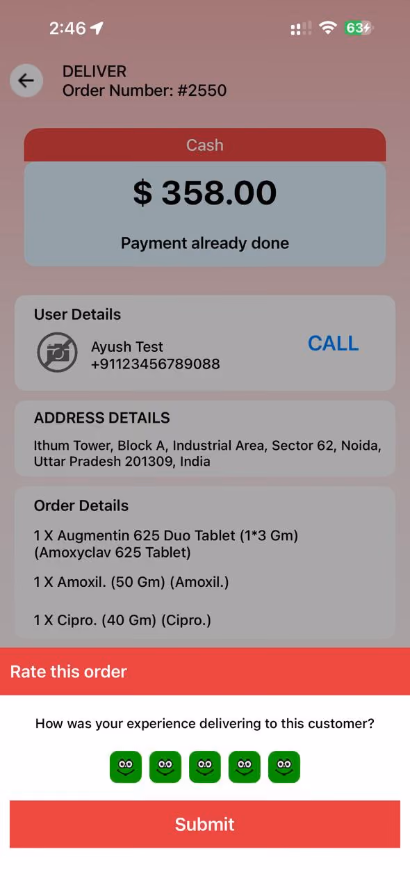Delivery partner app screen 9