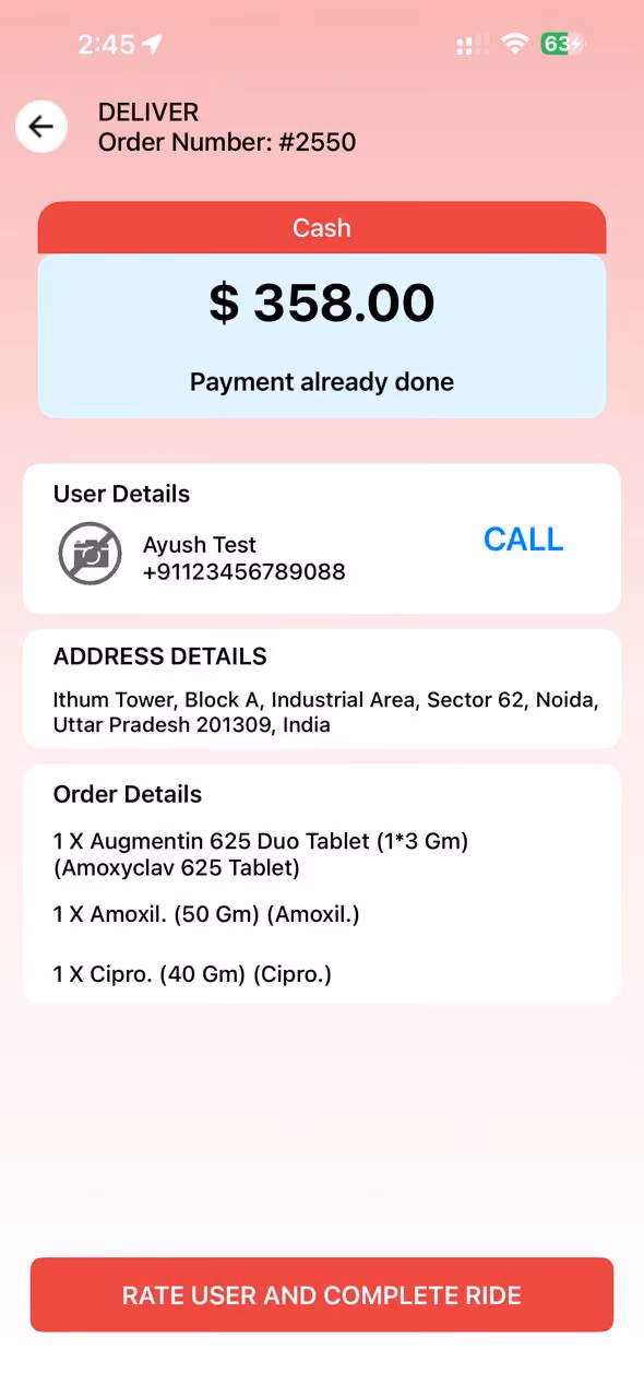 Delivery partner app screen 8