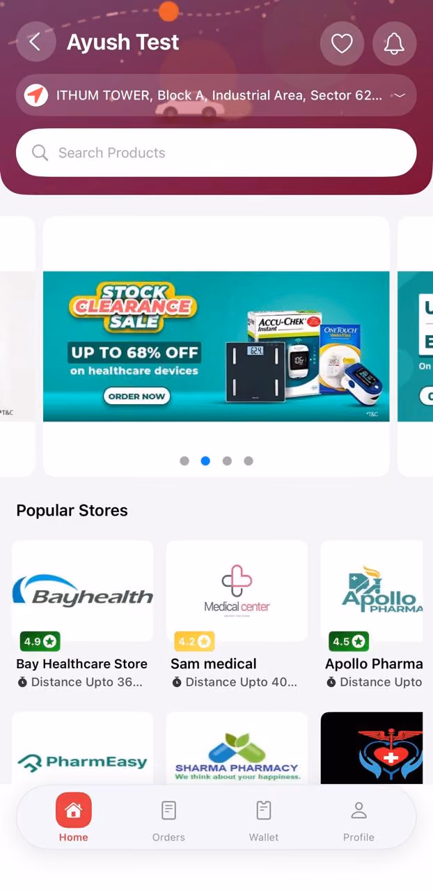 Customer app home screen