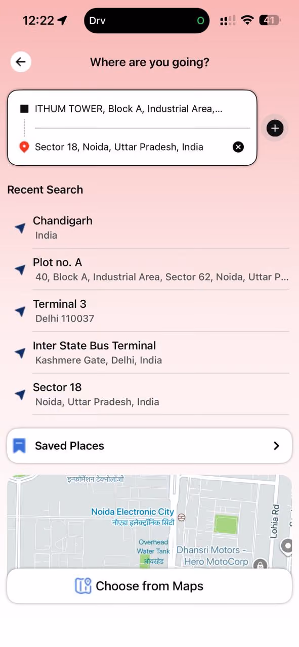 Rider app screen 2
