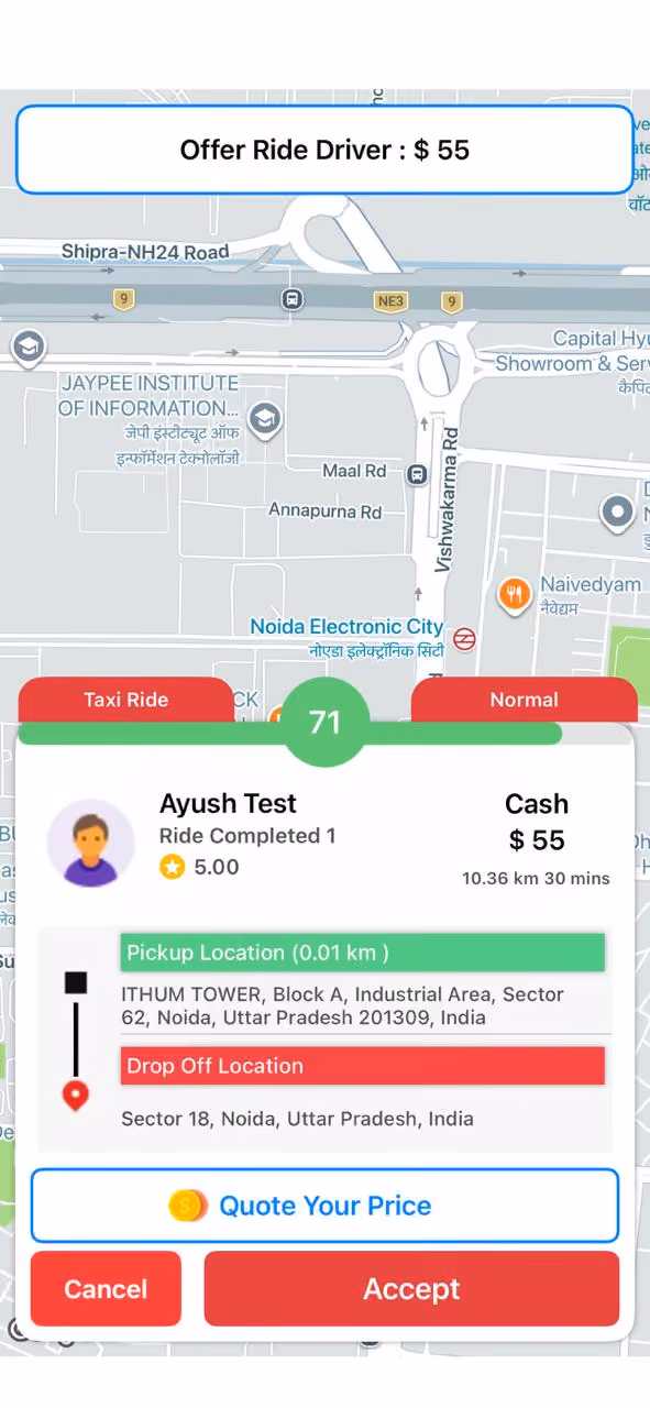 Driver app screen 1