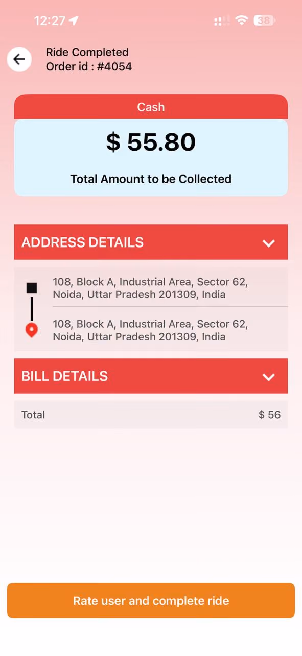 Driver app screen 7