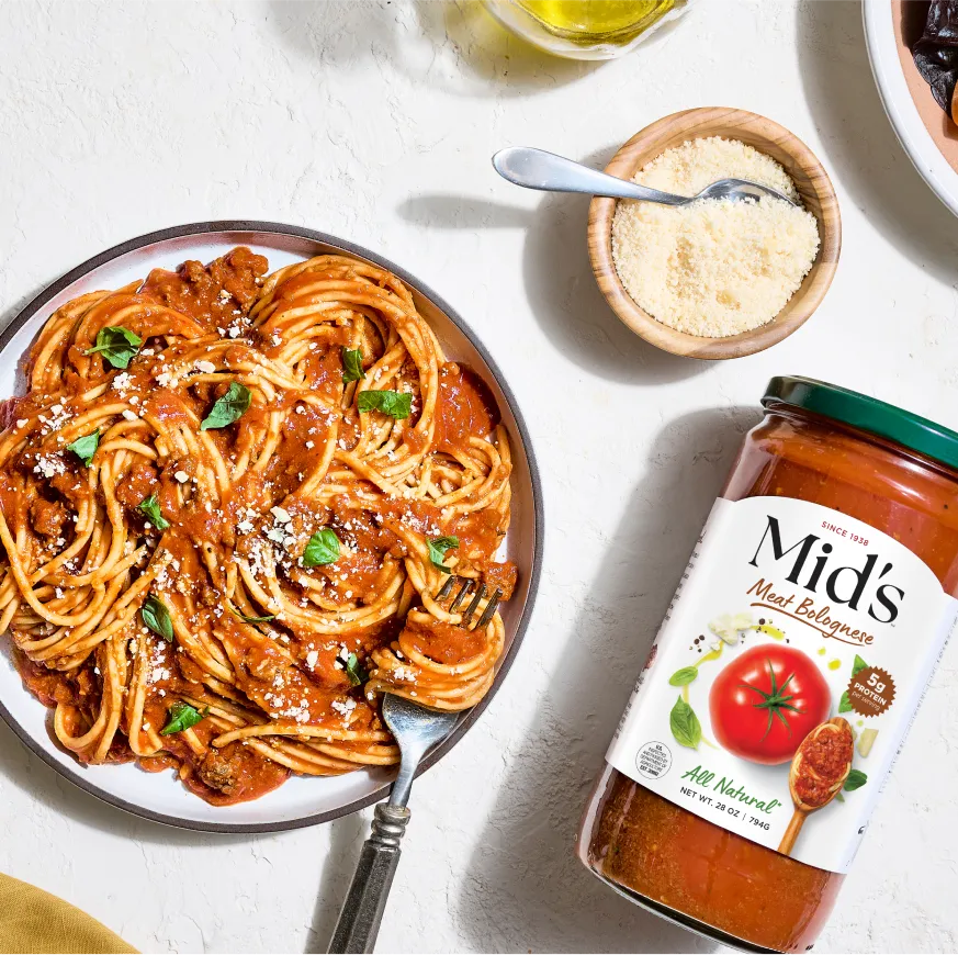 Mid's Meat Bolognese Sauce on Spaghetti