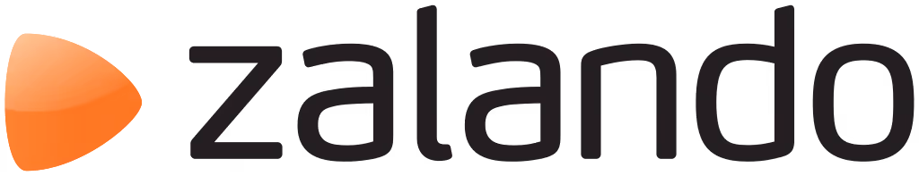 Zalando brand logo with orange triangular icon and black lowercase text.