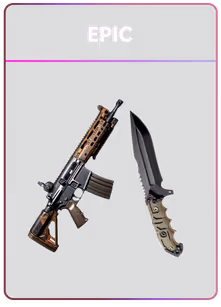 Image showing an Epic rarity assault rifle and a tactical knife on a dark background.