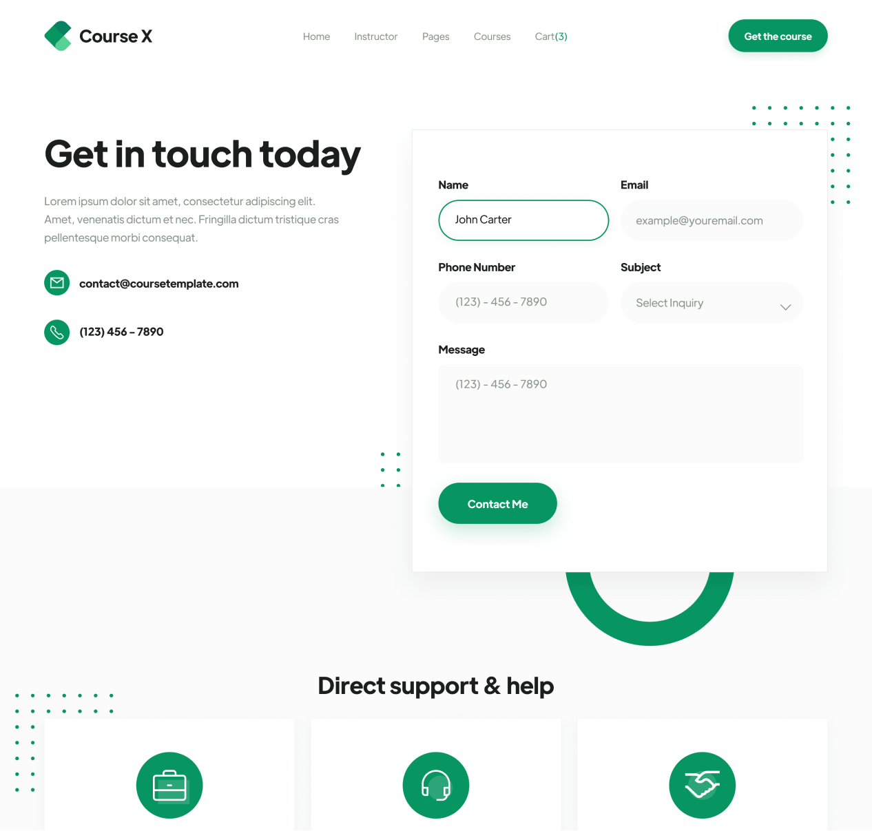 Course X - Contact page - Online Course Webflow Template