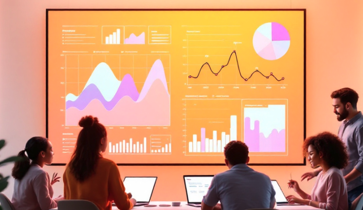 people showing graphics sitting around a table