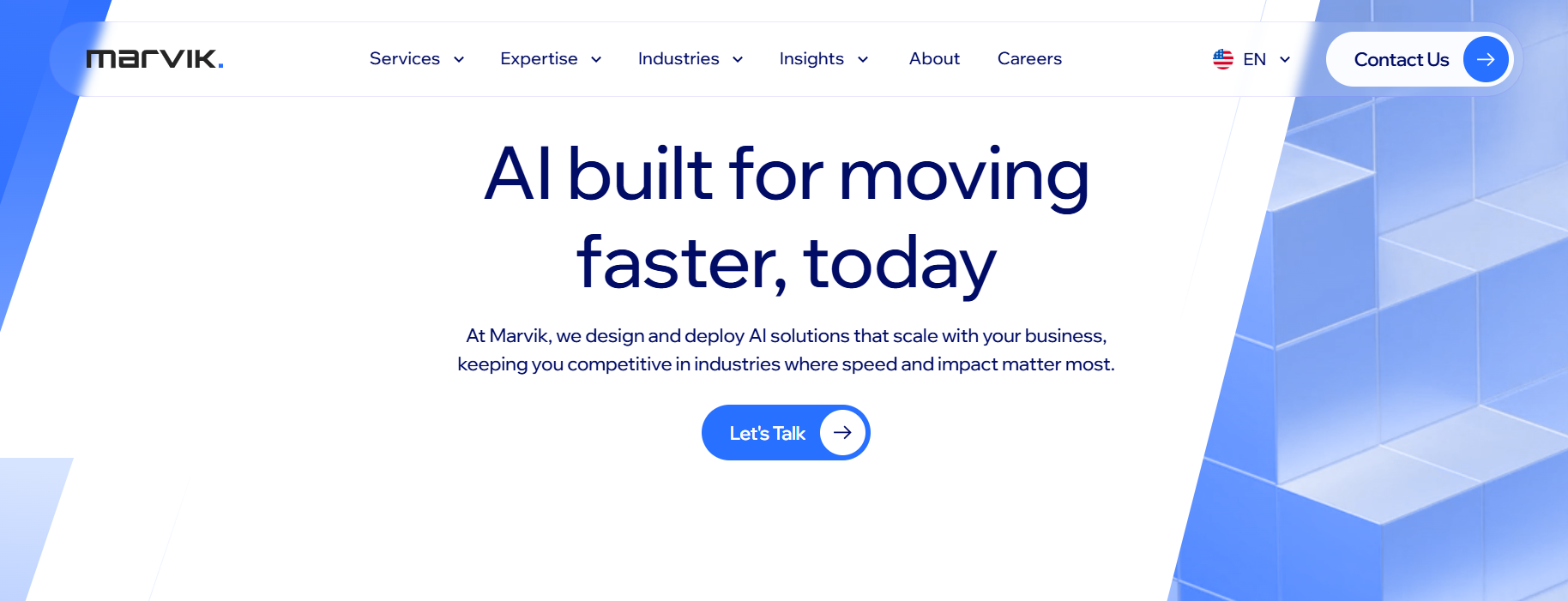 Marvik website homescreen