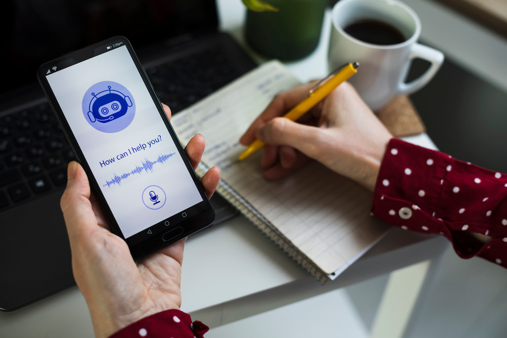 Woman using AI assistant on phone
