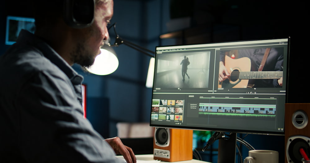 Man editing video