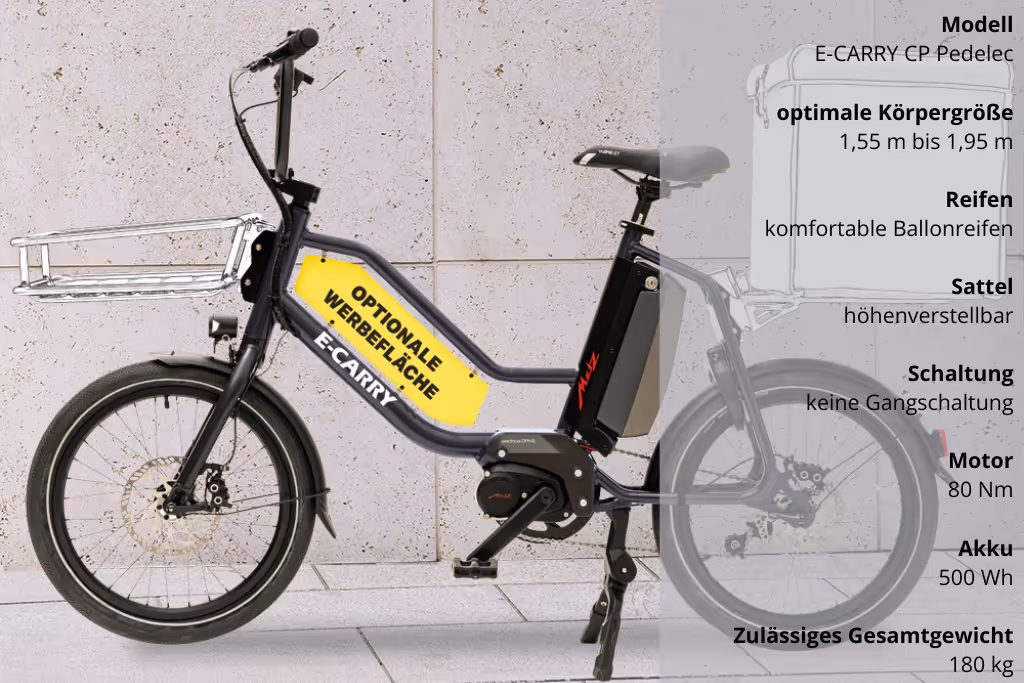 E-CARRY CP Pedelec – Lastenrad mit Werbefläche, 80 Nm Motor