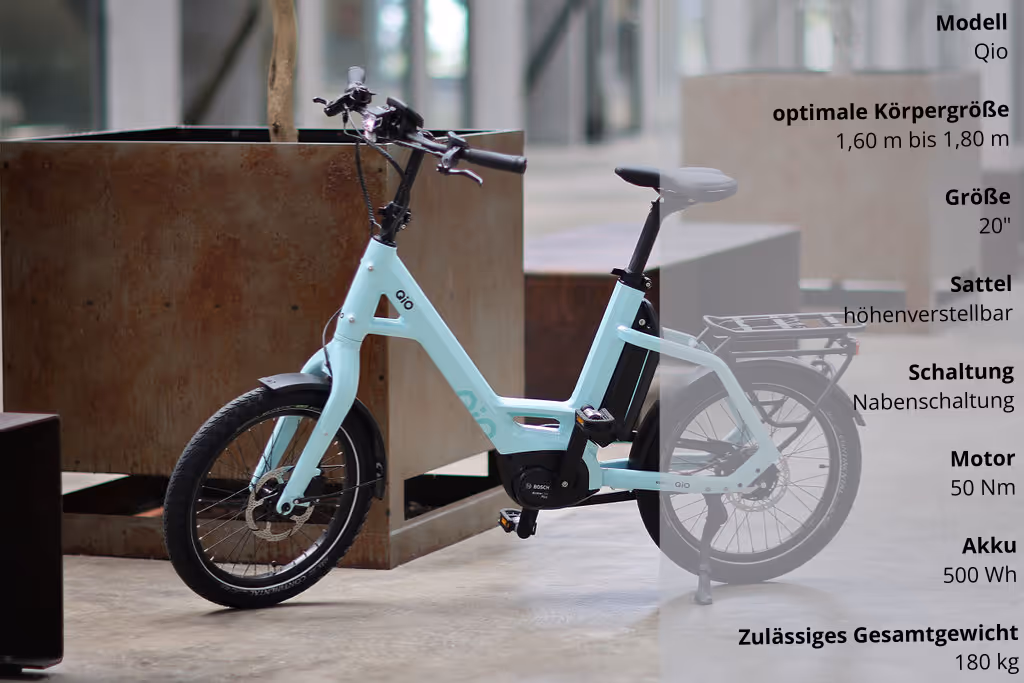 Qio E-Bike – kompaktes Stadtrad, 500 Wh Akku, Nabenschaltung