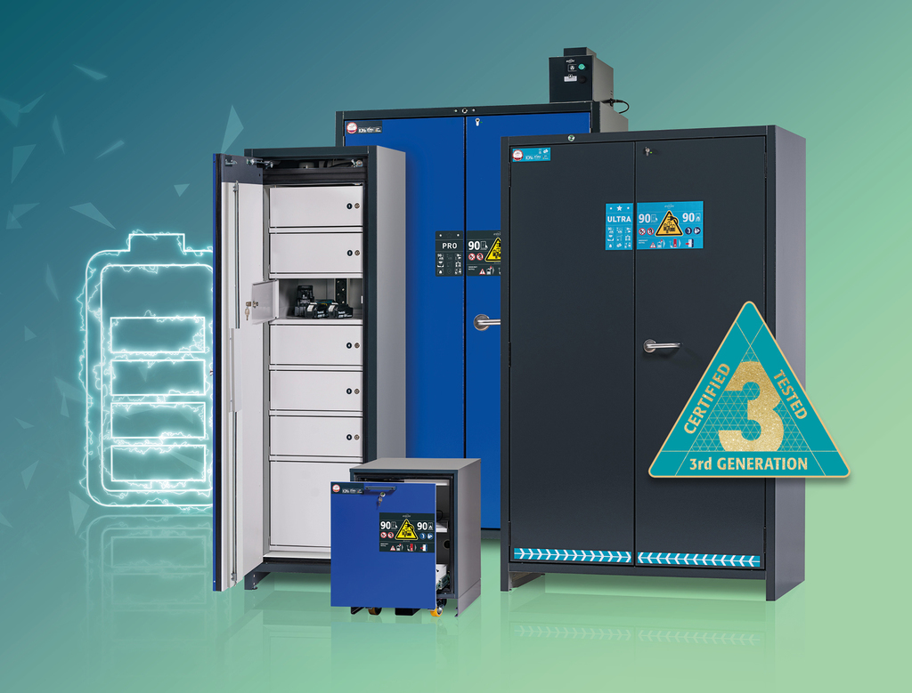 ASECOS lithium-ion battery safety cabinets with latest fire safety features

