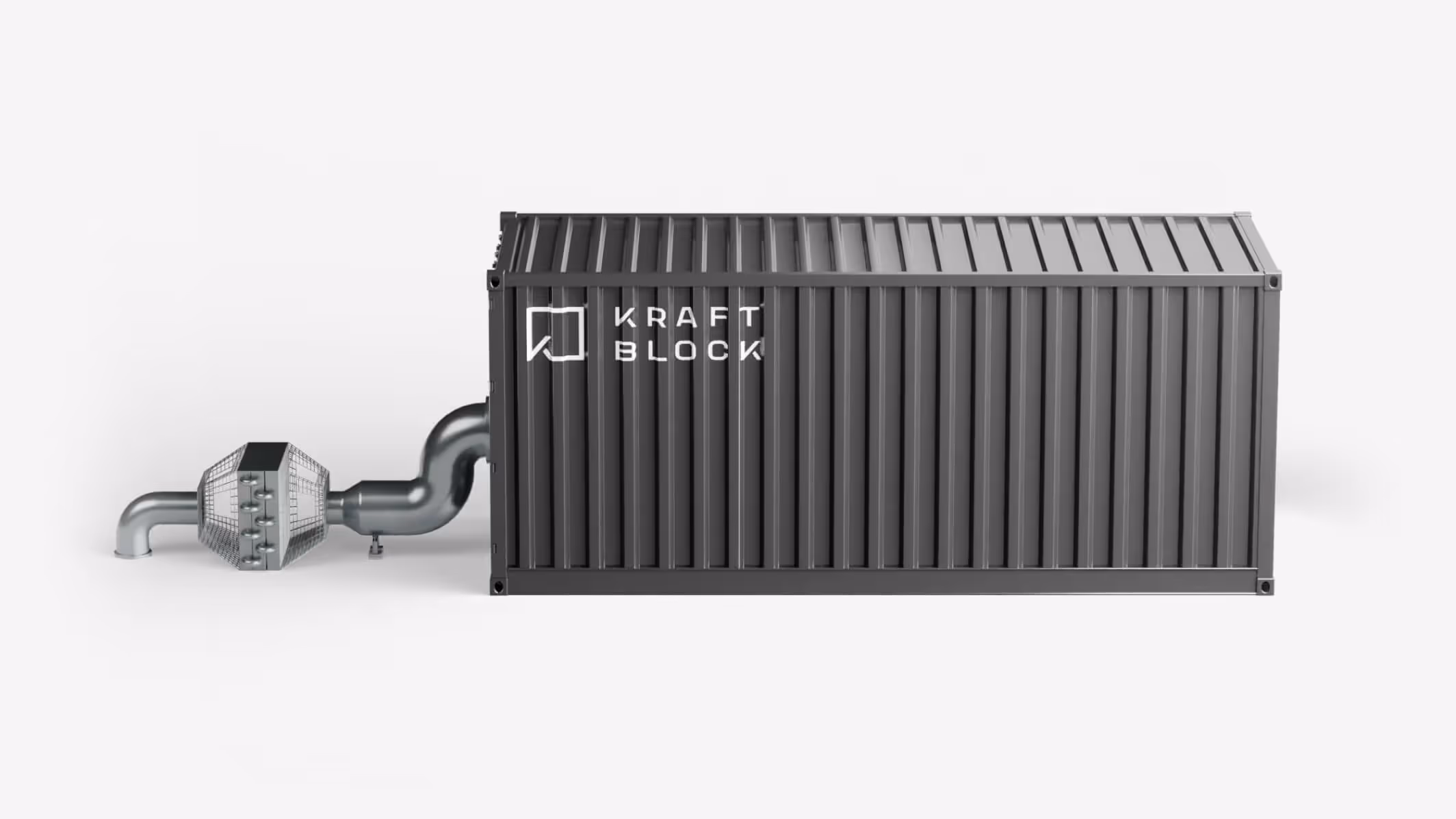 Model of a heat exchanger linked to a Kraftblock thermal energy battery container for heating processes.