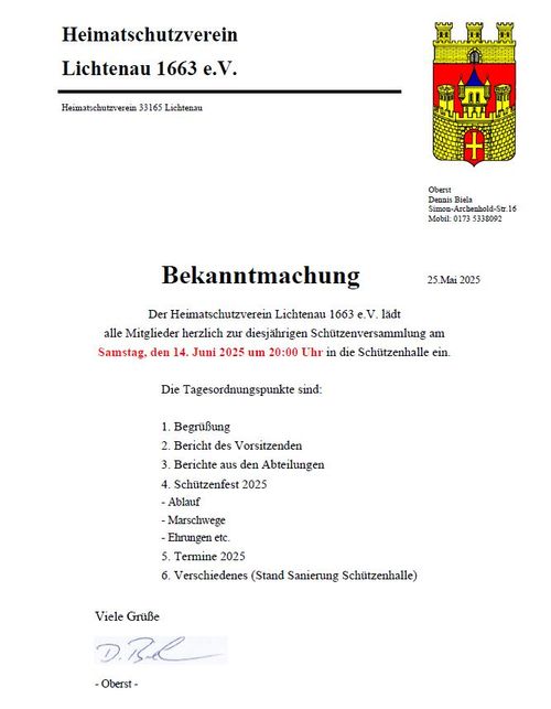 Sommerversammlung der Schützen 14.06.2025