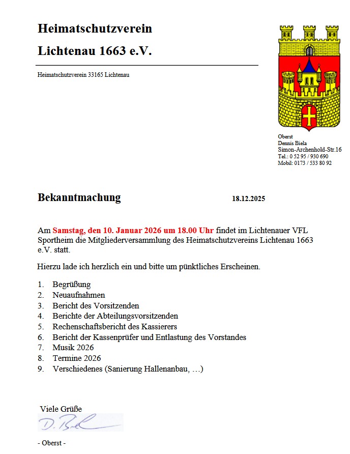 Jahreshauptversammlung 10.01.2026