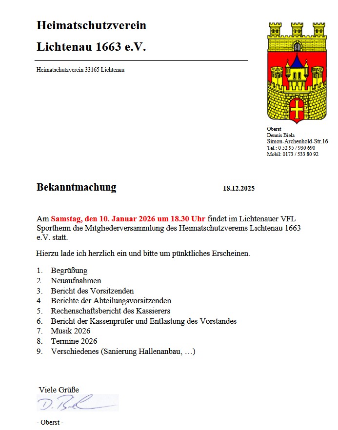 Jahreshauptversammlung 10.01.2026