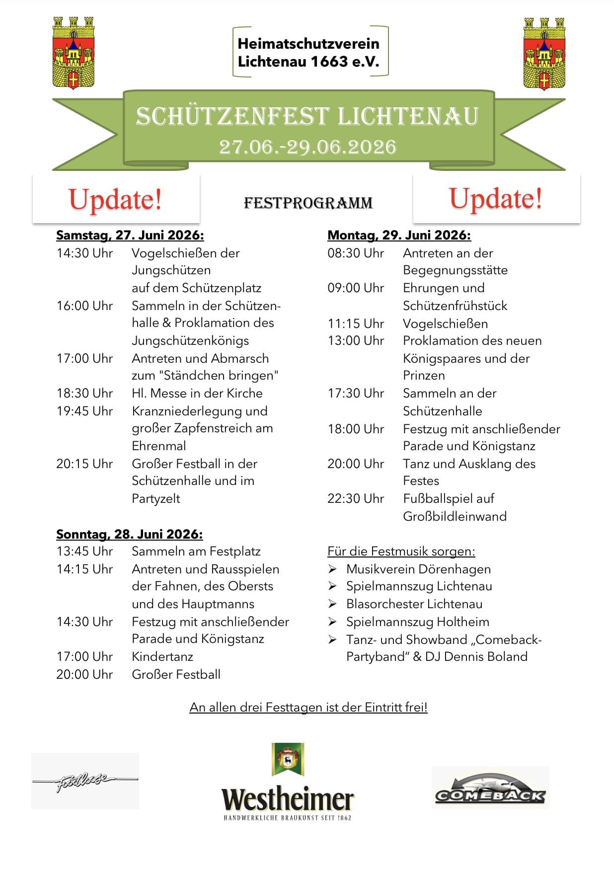 Wichtige Info Festprogramm Schützenfest 2026