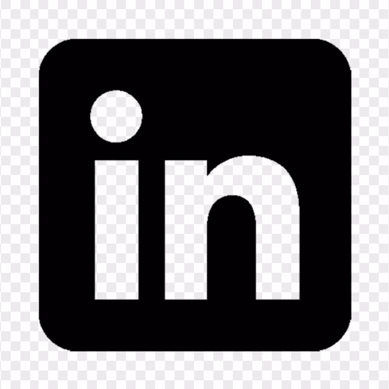LinkedIn logo in black square with rounded corners.