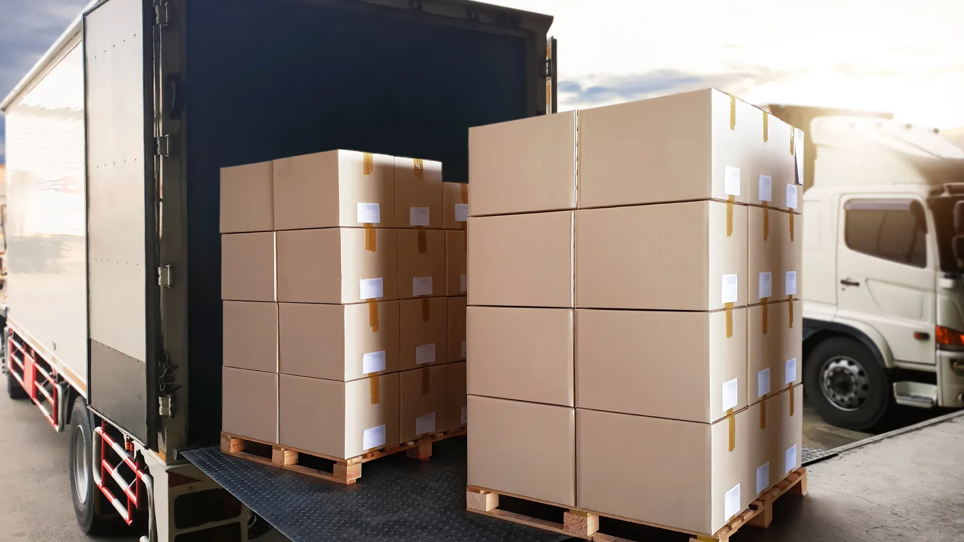 A truck with a bunch of boxes on the back of it.