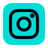Instagram logo with a black outline on a turquoise background.