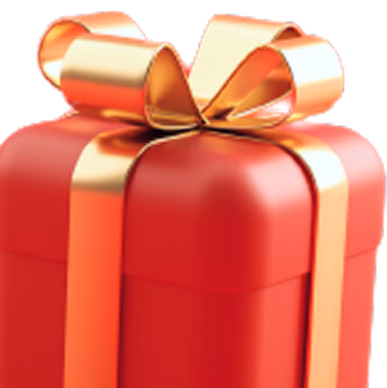 Red gift box with a shiny gold ribbon bow on top.