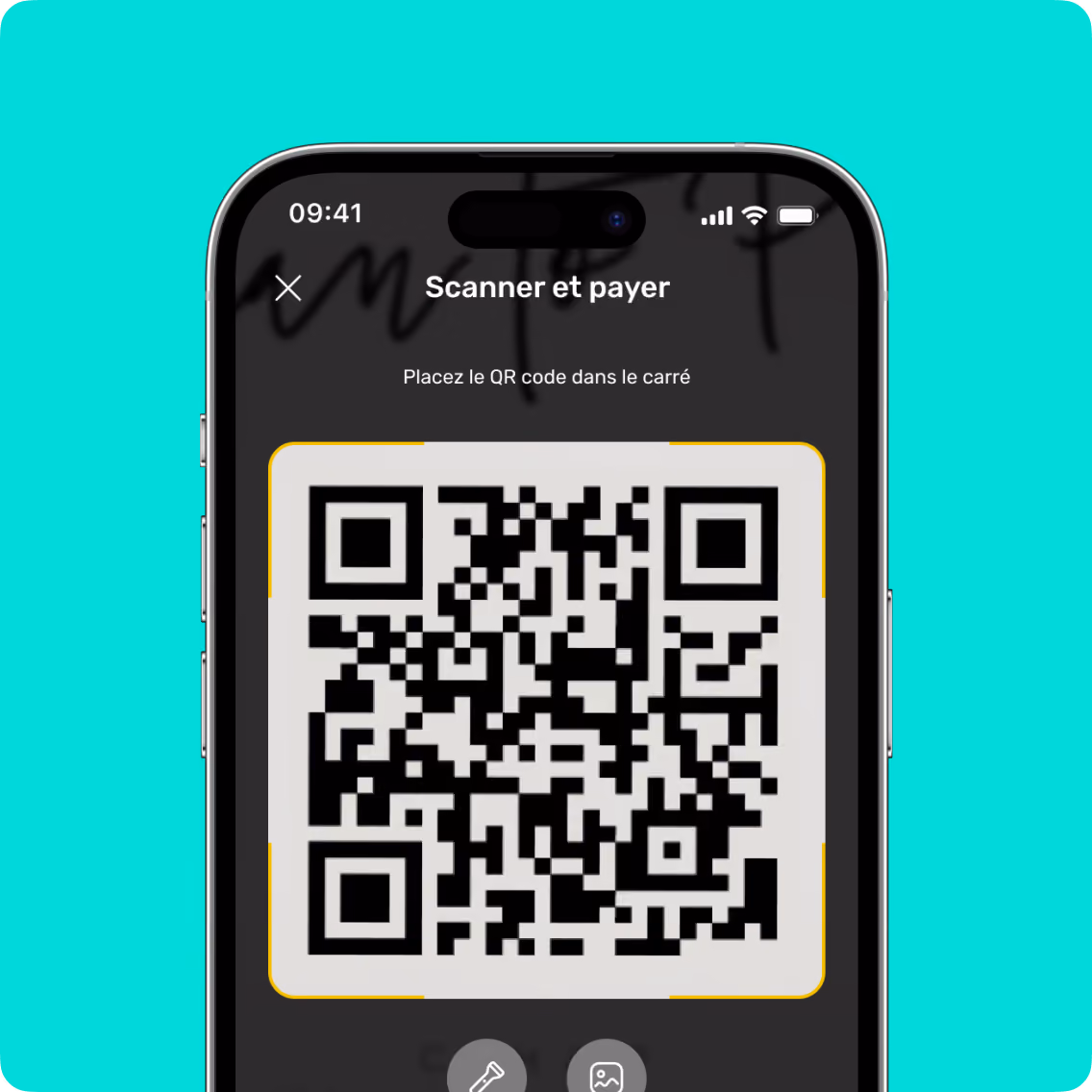 Phone screen showing a QR code scanner with instructions to place the QR code inside the square.