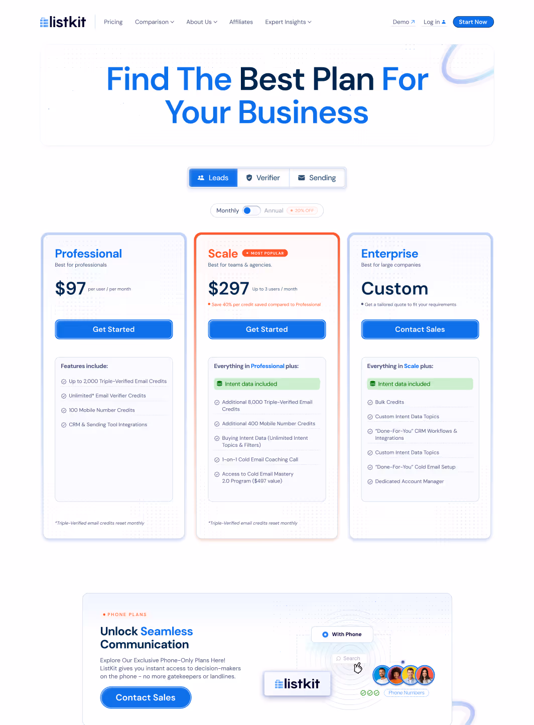Listkit pricing page website