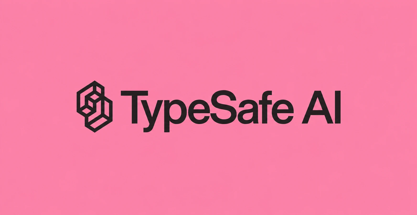Le logo de TypeSafe AI, en noir sur fond rose : un cube géométrique suivi du nom de la startup.