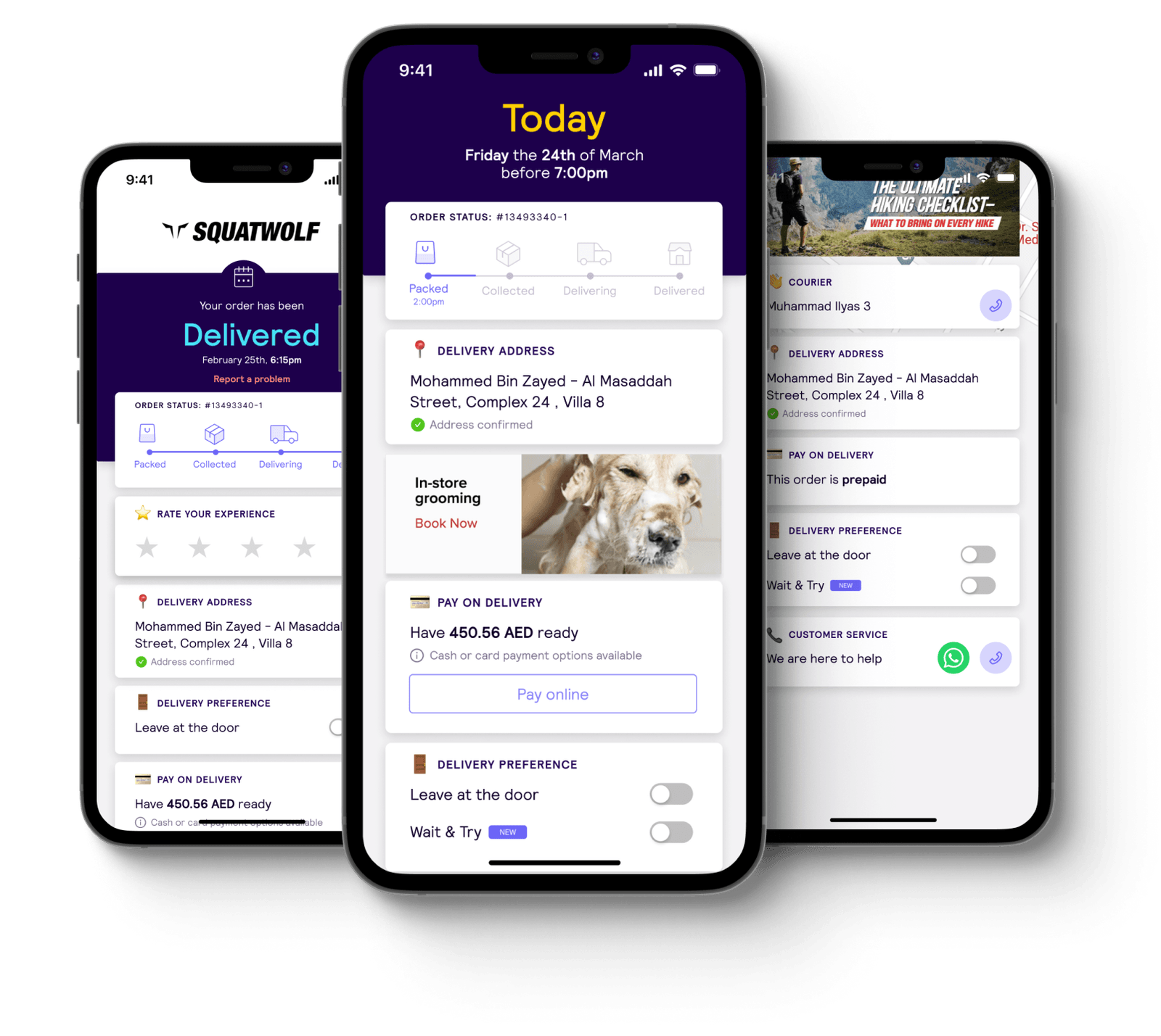 A smartphone displays a package tracking interface featuring a map and real-time delivery status updates, illustrating how users can easily track their shipments and receive notifications about fast delivery. This app enhances the logistics experience for customers by providing accurate information on their packages during the last mile of delivery.