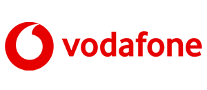Vodafone-Logo mit rotem Symbol und rotem Schriftzug.